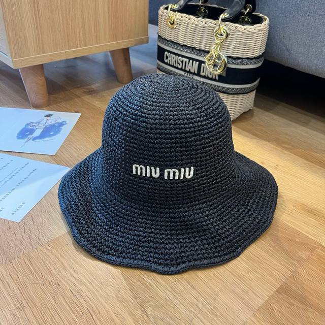 miumiu Miu Miu 2025 Summer Folding Straw Hat Pure Crochet Head Circumference