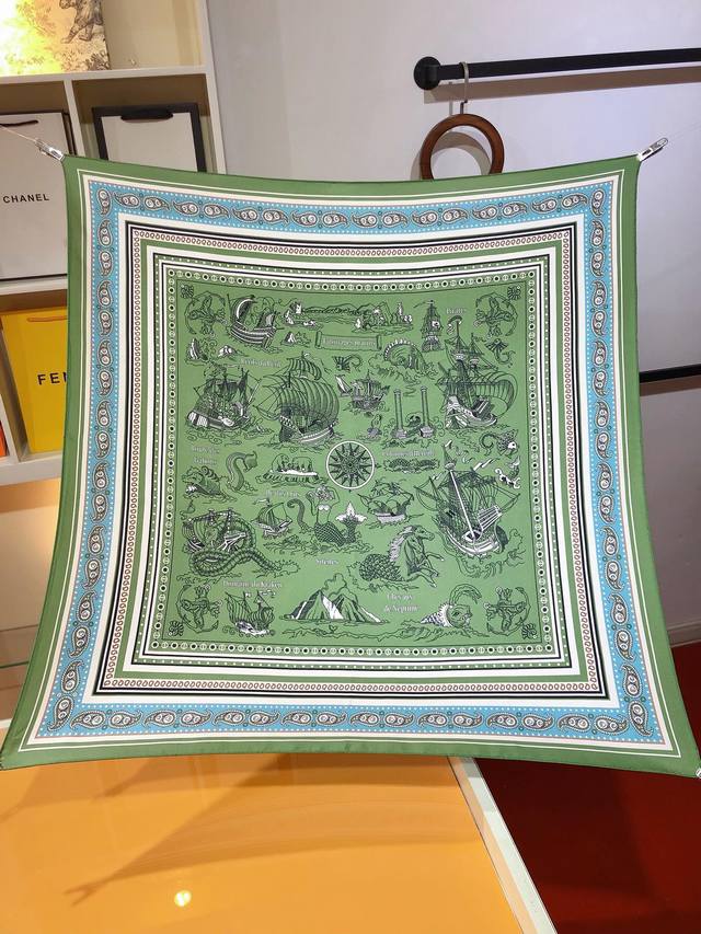 shms2488 Hermes Sailor Tattoo 90Cm Silk Scarf Poseidon's Horse Pillars Of Her