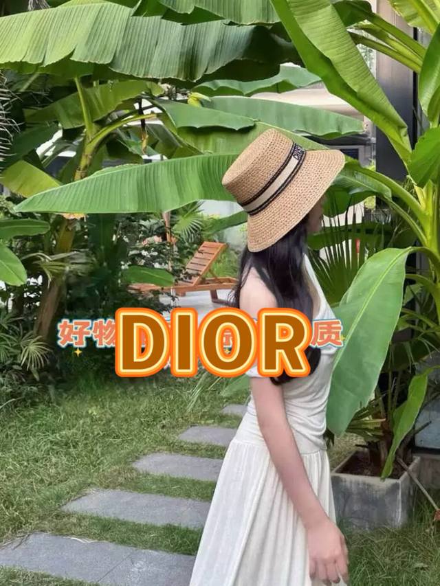 dior Dior 2025 New Straw Hat Women's Fisherman Hat Sun Protection Sun Hat Str