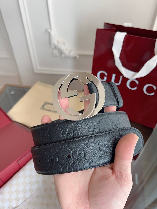 gucci Classic Full Leather Embossed Counter New Version Logo Horizontal Label