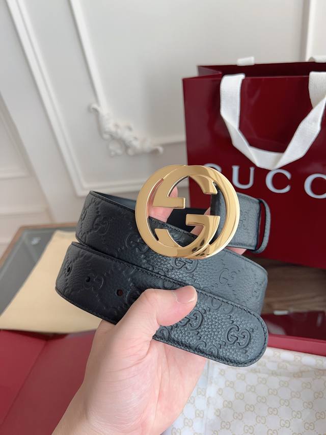 gucci Classic Full Leather Embossed Counter New Version Logo Horizontal Label