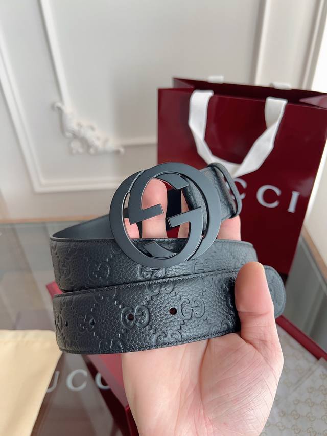 gucci Classic Full Leather Embossed Counter New Version Logo Horizontal Label
