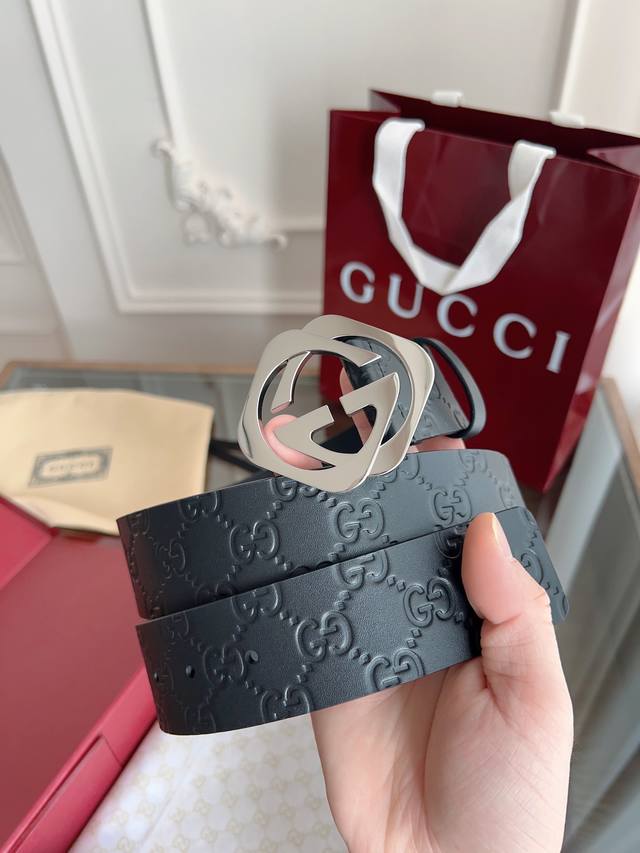 gucci Classic Full Leather Embossed Counter New Version Logo Horizontal Label