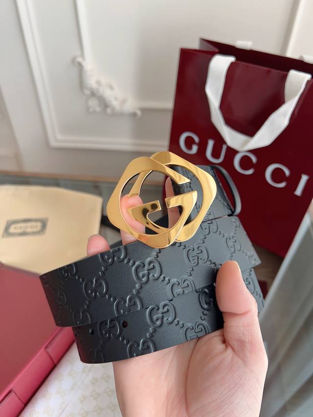 gucci Classic Full Leather Embossed Counter New Version Logo Horizontal Label