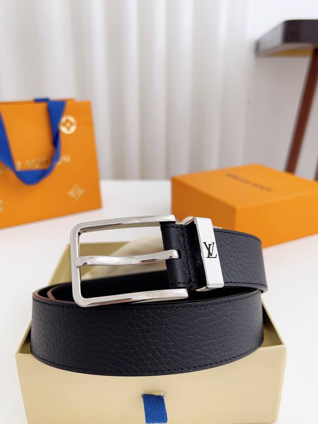 lv Width 3.5Cm This Taurillon Belt Features A Logo Metal Ring Design, Suitabl