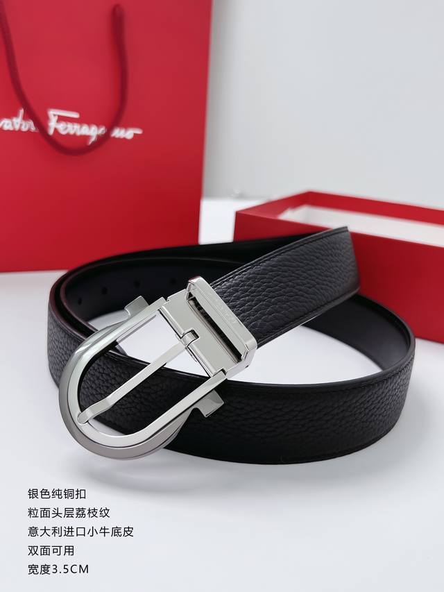 Ferragamo Top Grade Product Width 3.5Cm Imported Calfskin Fine Workmanship Doubl