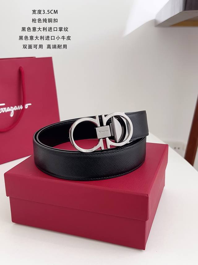 Ferragamo Width 3.5Cm Double-Sided Italian Imported Black Cross Pattern With Pla