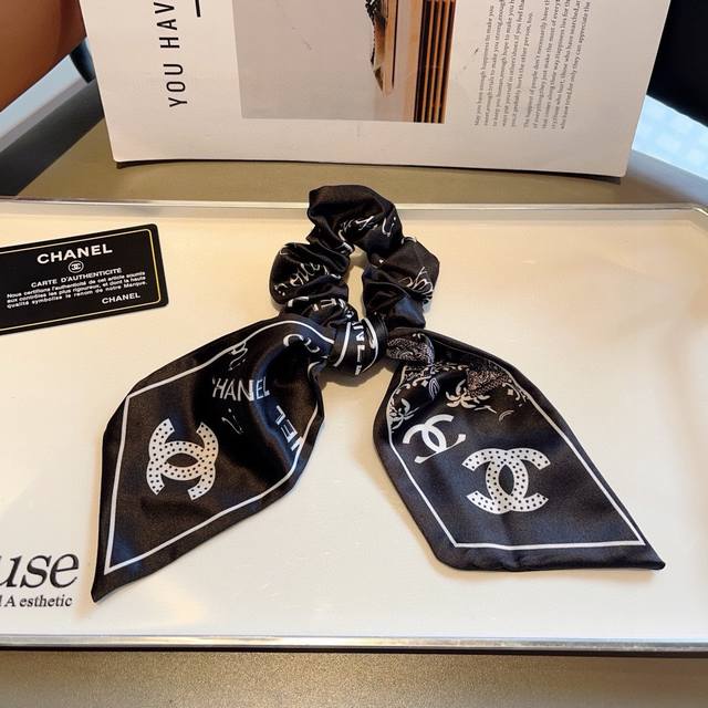 With Packaging Chanel Chanel Double C Letter Ribbon Ponytail Hair Ring Butterfly