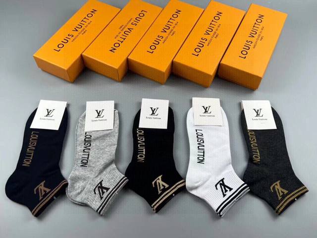 Louis Vuitton New Women's And Men's Socks, Five Pairs In A Box, Pure Cotton Mate