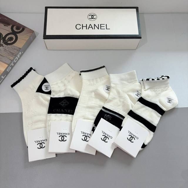 With Packaging 5 Pairs Per Box Chanel Classic Socks High Version Bamboo Cotton M