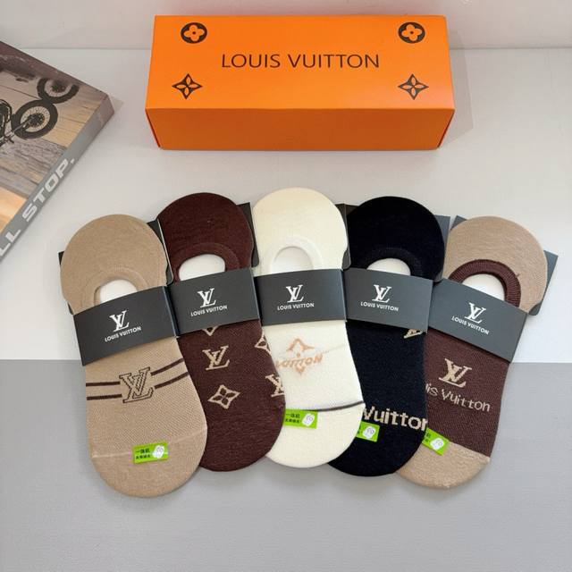 With Packaging 5 Pairs Per Box Lv Louis Vuitton High Version Bamboo Cotton Boat