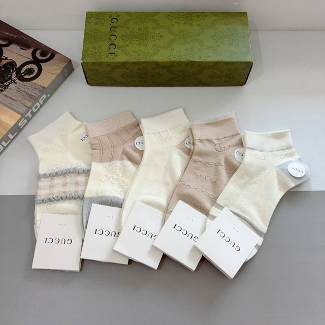 With Packaging 5 Pairs Per Box Gucci High-Quality New Bamboo Cotton Socks Short