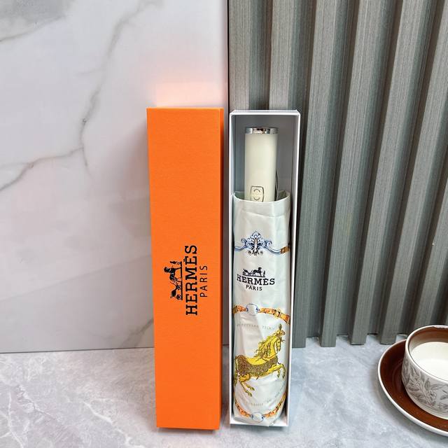 Hermes Tri-Fold Sunscreen Umbrella 2580 New Summer Fully Automatic Folding Sunny