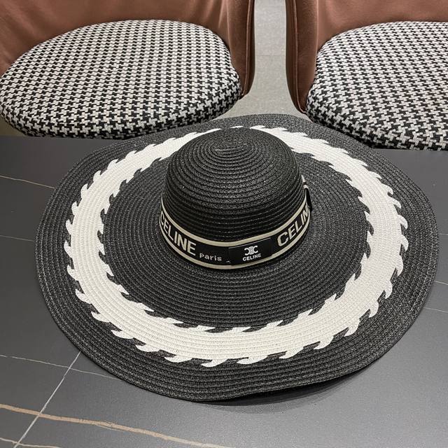 Celine New Hat Color Matching Large Brim Breathable Straw Hat Beach Sun Protecti