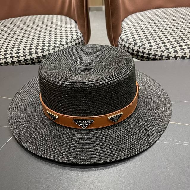 prada Prada 2025 New Flat-Top Straw Hat Is A Must-Have For Going Out, It Is E
