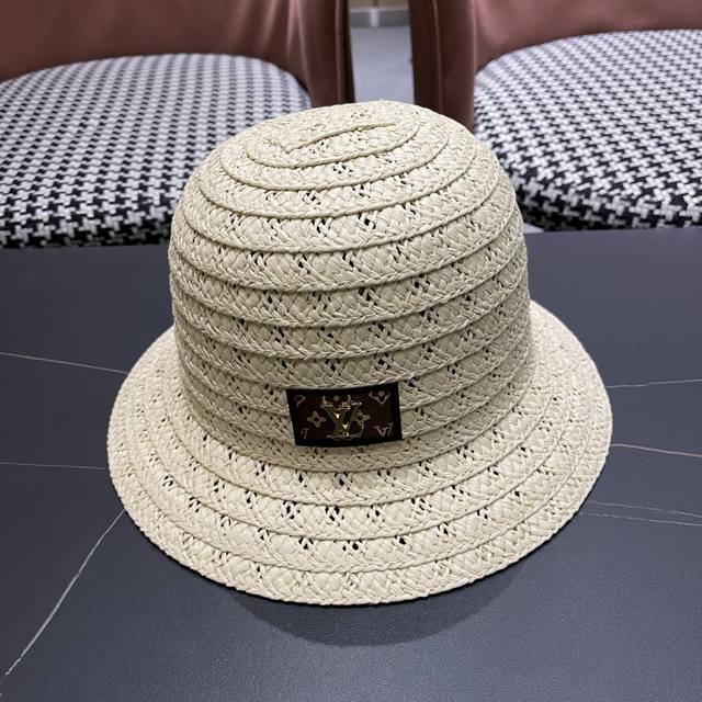 lv Louis Vuitton 2025 New Hollow Woven Straw Hat For Women With Large Brim Su