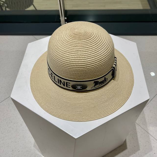 celine Celine Duckbill Straw Hat Beach Sun Hat Satin Ribbon Foldable Head Cir