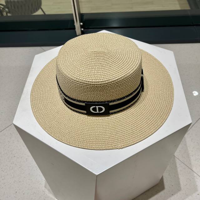 dior Flat Top Straw Hatdior Flat Top Straw Hatnew Style Straw Flat Top Sun Ha