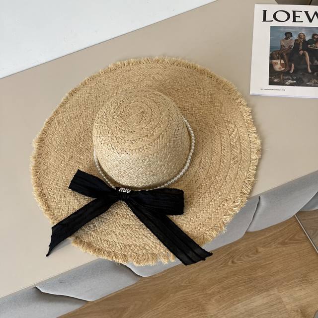 miumiu Miu Miu New Raffia Hat With Wide Brim Sun Hat Head Circumference 57Cm