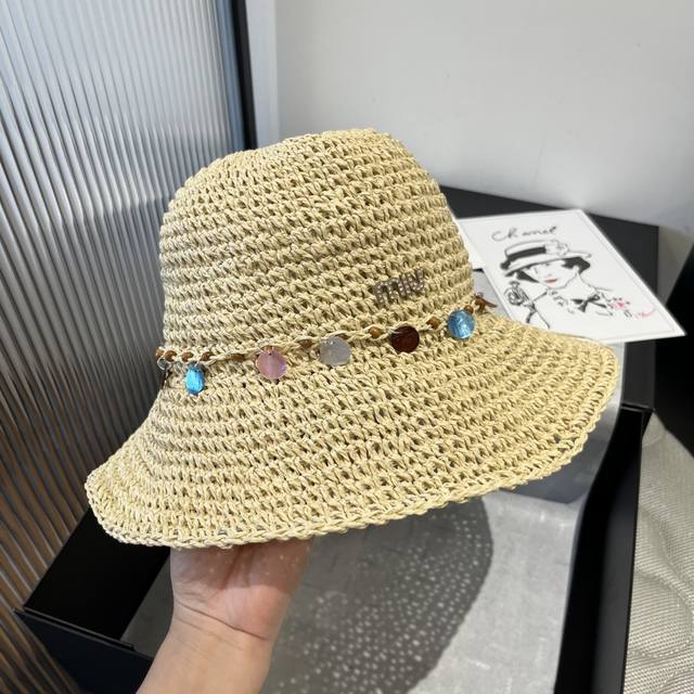 miumiu Miu Miu Straw Hat Beach Sun Hat Head Circumference 57Cm