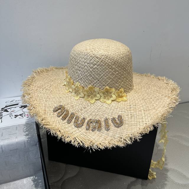 Miu Miu New Raffia Sun Hat Head Circumference 57Cm