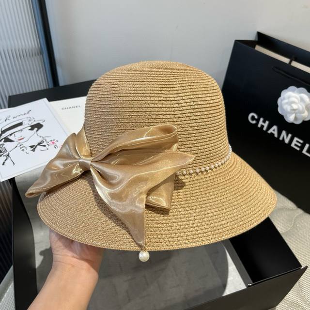 chanel Chanel Straw Hat Bow Basin Hat Celebrity Style Pp Straw Hat Head Circu