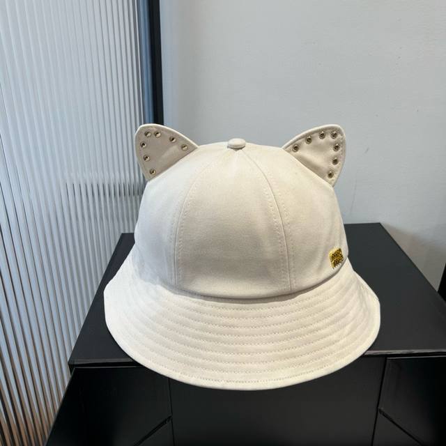 Miu Miu Miumiu Spring And Summer Cat Ears Orange Bucket Hat Pure Cotton Fabric W