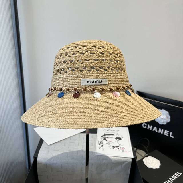 miumiu Miu Miu New Raffia Straw Hat Head Circumference 57Cm