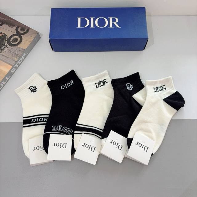 With Packaging, 5 Pairs In A Box, Dior 2025 New Short Socks, Pure Cotton Fabric,
