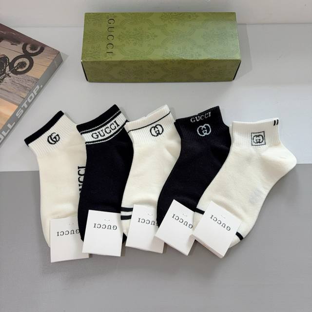 With Packaging 5 Pairs In A Box Gucci New Short Tube Socks Pure Cotton Fabric Ho
