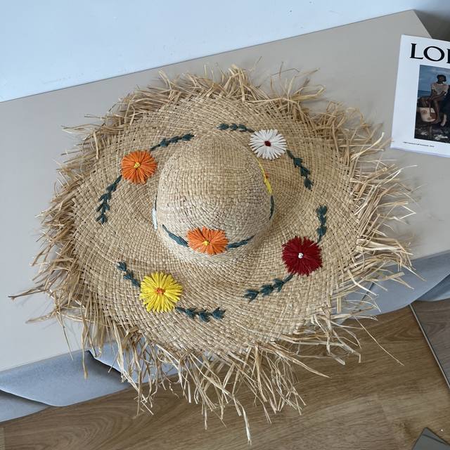 chanel Chanel Raffia Straw Sun Hat Beach Large Straw Hat Head Circumference 5