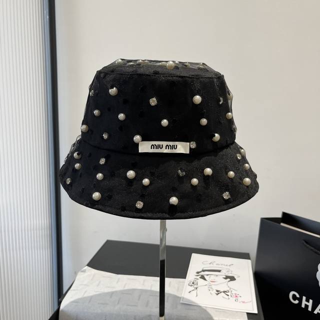 miumiu Miu Miu Handmade Beaded Fisherman Hat Pearl Fisherman Hat Head Circumf