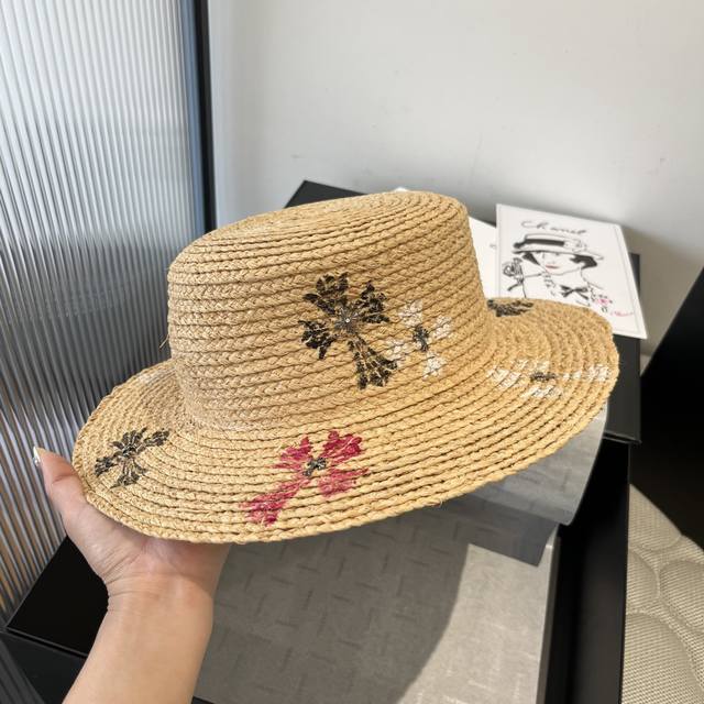 Chrome Hearts Raffia Sun Hat Summer Travel Essential Head Circumference 57Cm