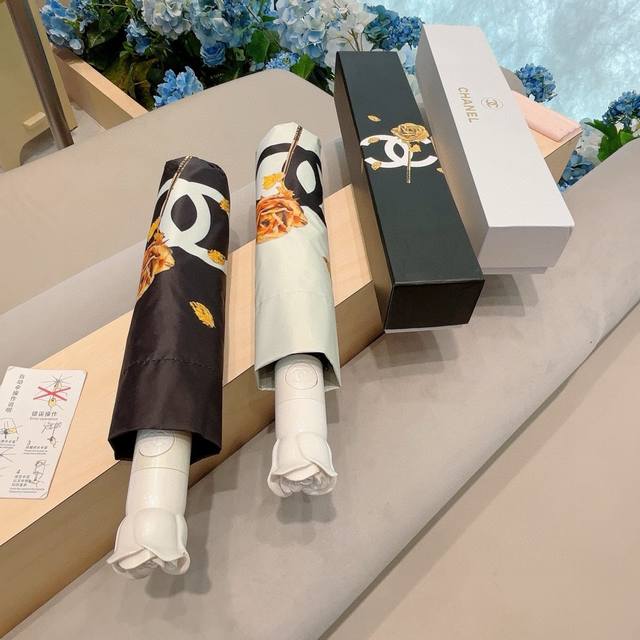 chanel Chanel New Rose Flower Handle Three-Fold Automatic Folding Umbrella Us