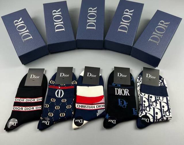 Special Dior Dior D's New Men's Socks, One Box Of Five Pairs Of Jacquard Brand L