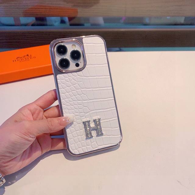 Hot Sale Hermes-Hermes Crocodile Pattern H Mobile Phone Case Full Cover Edging C