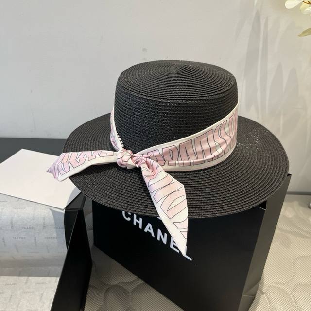 dior Winter Olympics 2025 Summer Flat Top Hat Straw Hat Small Hat With Silk R