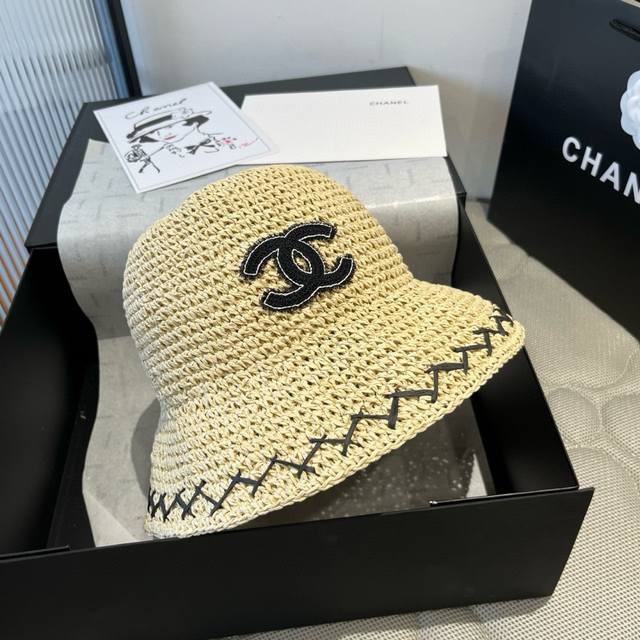 Chanel New Style Straw Hat Hand-Crocheted Straw Hat Foldable And Easy To Carry H