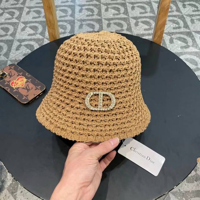 dior Summer Woven Breathable Fisherman Hat Female Thin Sun Hat Bucket Hat Jap