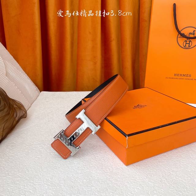 Hermes Width 3.8Cm Imported Original Leather Belt Body Double-Sided Reusable Fin