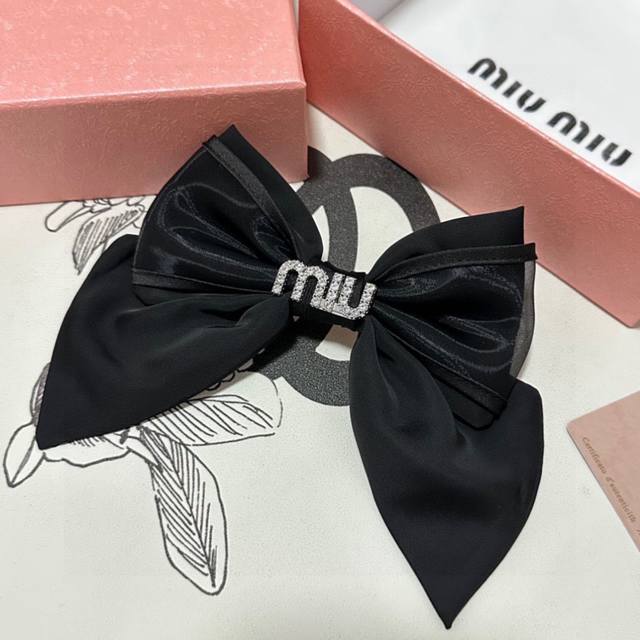 Special Counter Packaging Miumiu Miu Miu Latest Bow Vintage Organza Hairpin# Bel