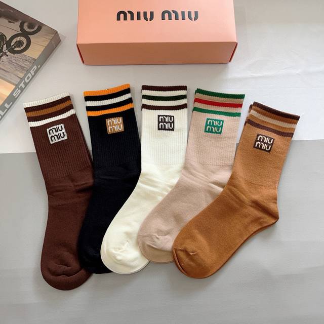 With Packaging 5 Pairs Per Box Miumiu Miu Miu High-Quality New Online Celebrity