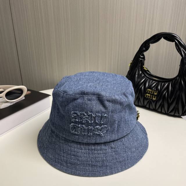 With Dust Bag. Miumiu New Denim Order Style Bucket Hat Big Brand Style Super Eas