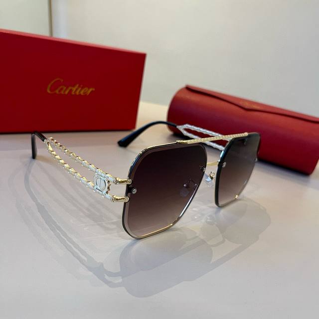 cartie*Cartier Precious Sunglasses Metal Material Pc Temples Ten Frameless Ul