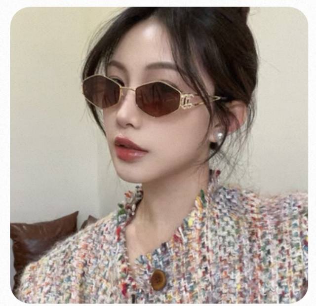 chane* Chanel Style Metal-Rimmed Diamond-Shaped Sunglasses For Women, Europea