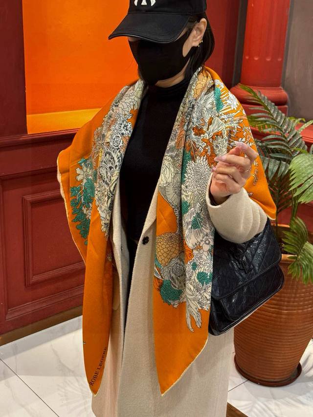 Double-Sided Same Color Original Lv140Cm Velvet Square Scarf Hot Air Balloon Thi