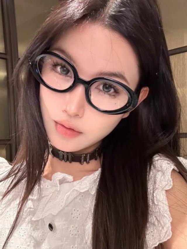 chane* Retro Cat-Eye Oval Glasses Frame Female Korean Style Fashionable Atmos