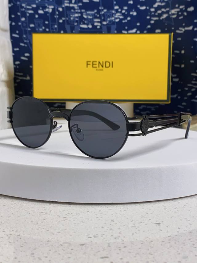 fendi Fendi 2025 New Retro Hong Kong Style Metal Oval Small Frame Sunglasses