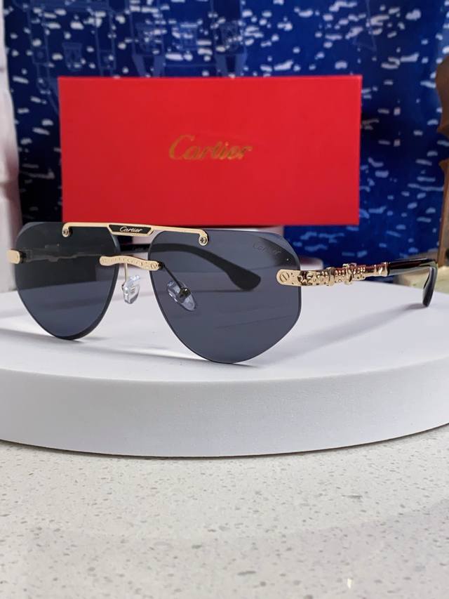 carter Cartier 2025 New Metal Oval Frameless Sunglasses Men's Pilot Style Sun