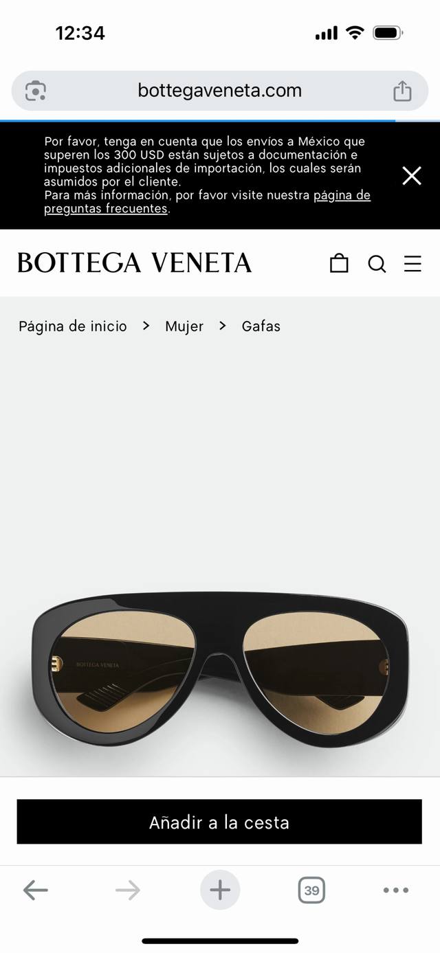 bottega Venet* Oversized Model Bv1362S Size: 58 Ports 17-130